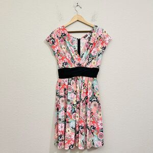 Retrolicious Floral Mini Dress - Pink and Black